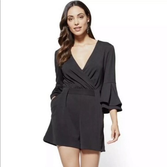 New York and Company Bell Sleeve Short Romper - Picture 3 of 5
